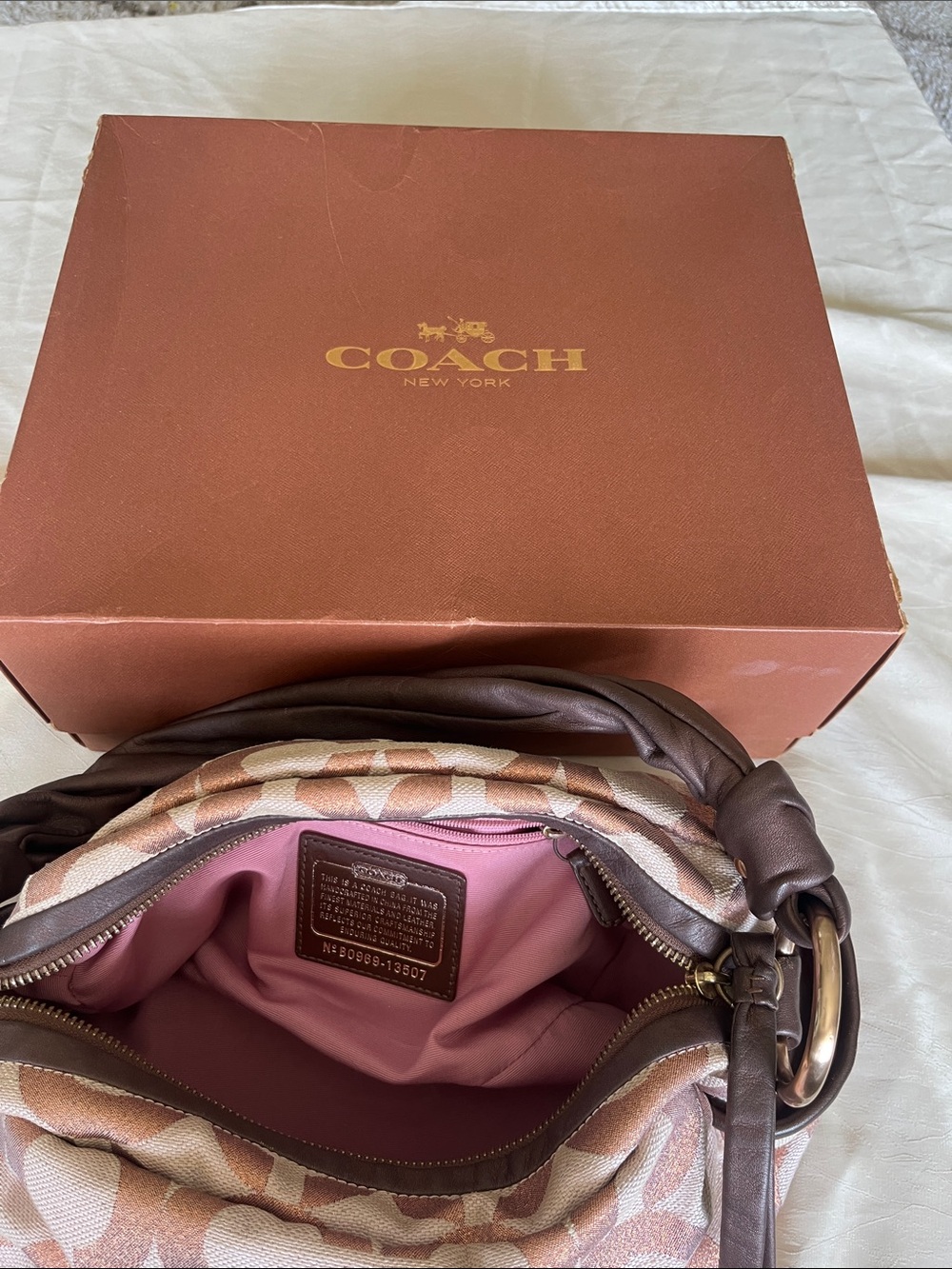 Coach Brown and Pink Signature Jacquard Crossbody with Coin Pouch - Picture 7 of 10